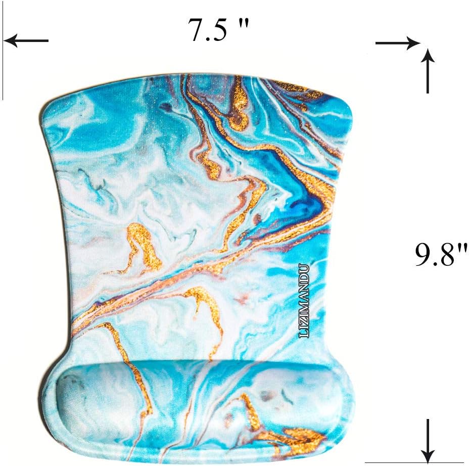 Cheliz Memory Foam Mouse Pad Mat with Wrist Rest(Blue Gold Marble)