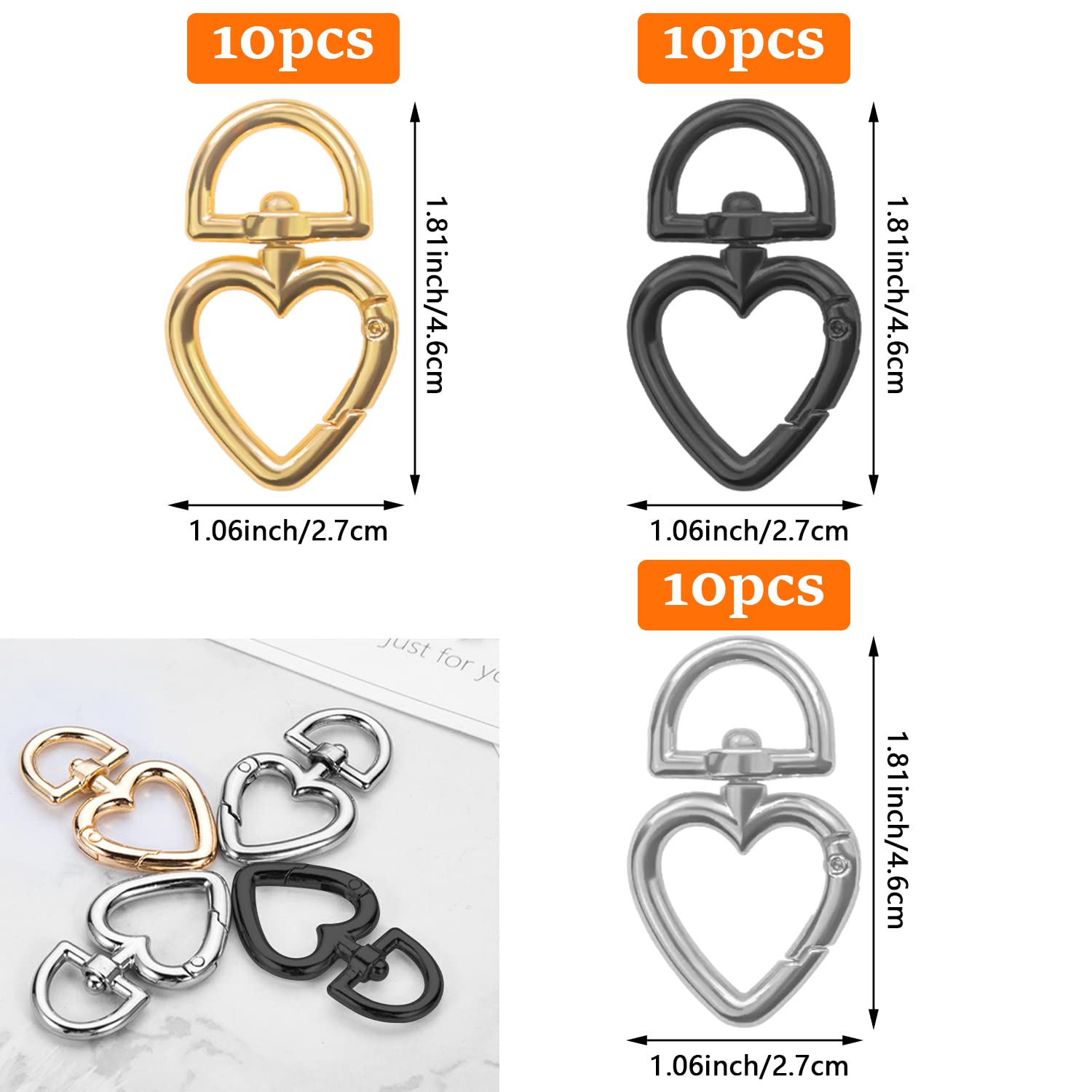 YXHZVON 30 Pezzi Portachiavi Cuore, Moschettone Portachiavi Cuore Metallo Piccolo Donna per Fai da Te Creativo Moschettone Artigianato (Argento
