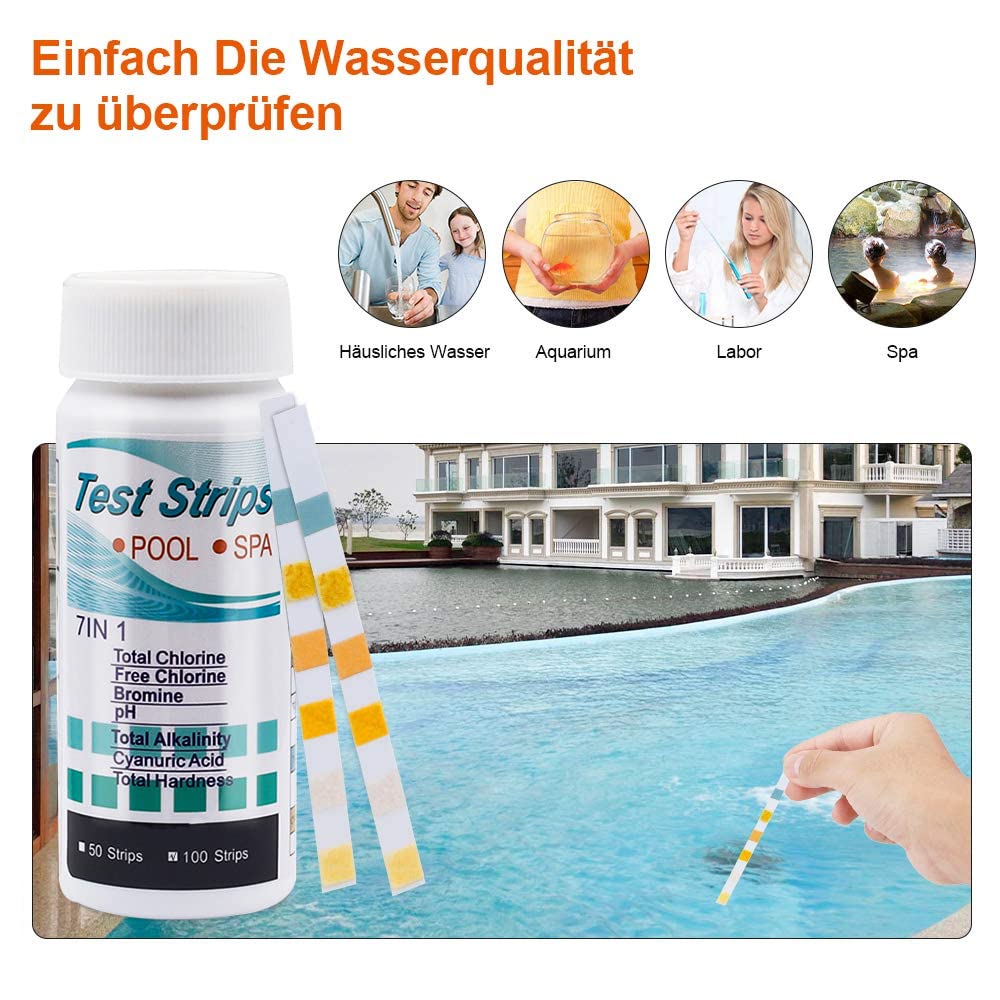100pcs 7 in 1 Ph Test Strips, Hot Tub Test Strips,Pool Test Strips Spa