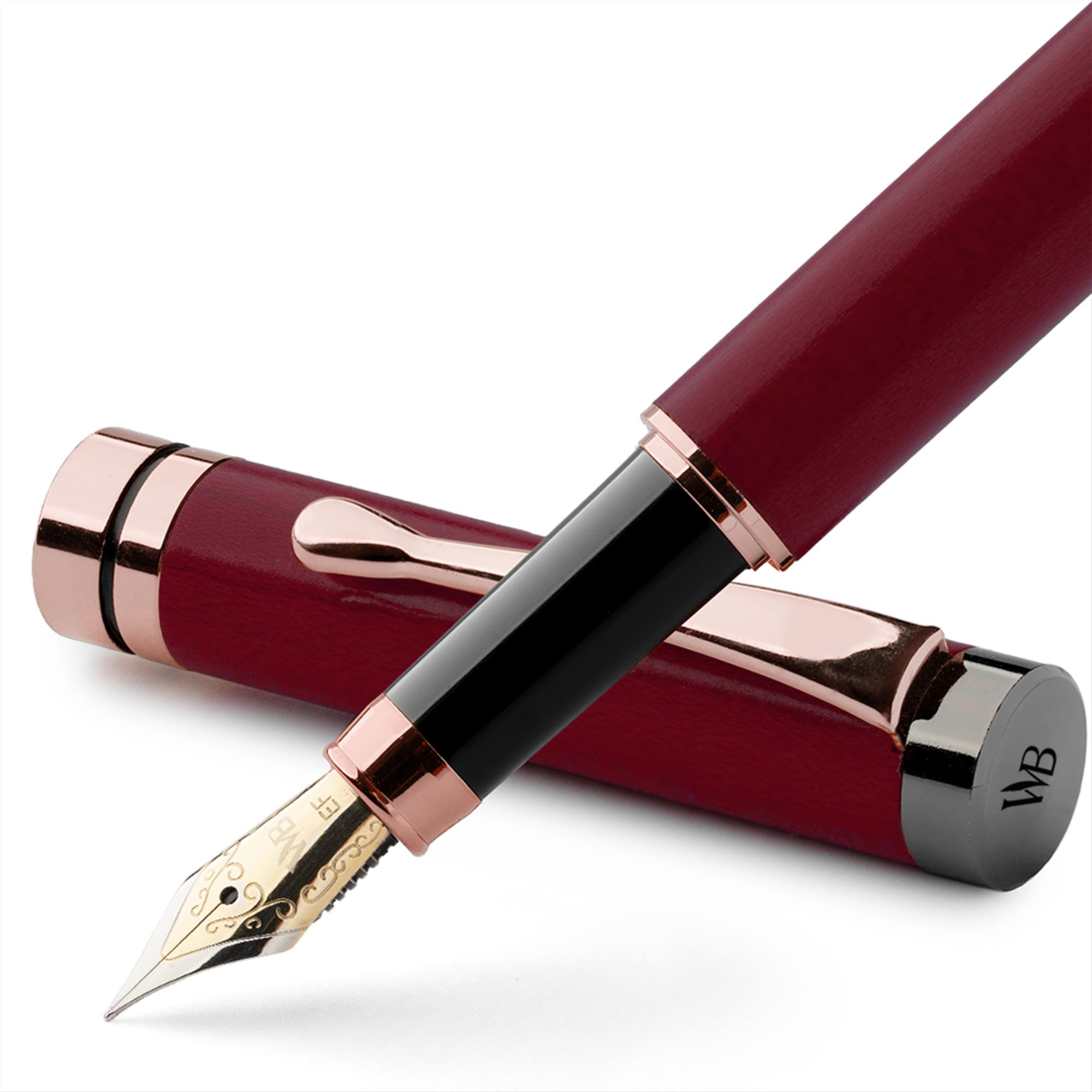 Wordsworth & Black Fountain Pen Set, Luxury Bamboo Wood - Extra Fine Nib, Gift Case; Includes 6 Ink Cartridges, Ink Refill Converter -Journaling, Calligraphy; Drawing, Smooth Writing [Violet Wood] — image 1