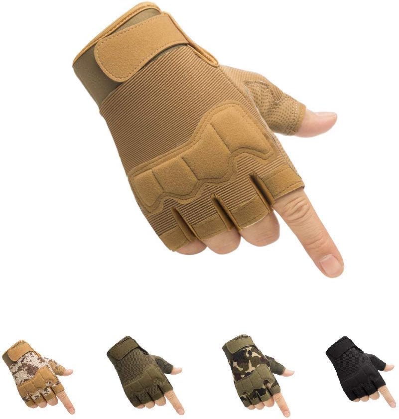 HYCOPROT Fingerless Tactical Gloves, Knuckle Protective Breathable Lightweight Outdoor Military Gloves for Shooting, Hunting, Motorcycling, Climbing