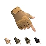 HYCOPROT Fingerless Gloves, Protective Breathable Lightweight Outdoor Gloves for Hunting, Motorcycling, Climbing (L, Yellow)