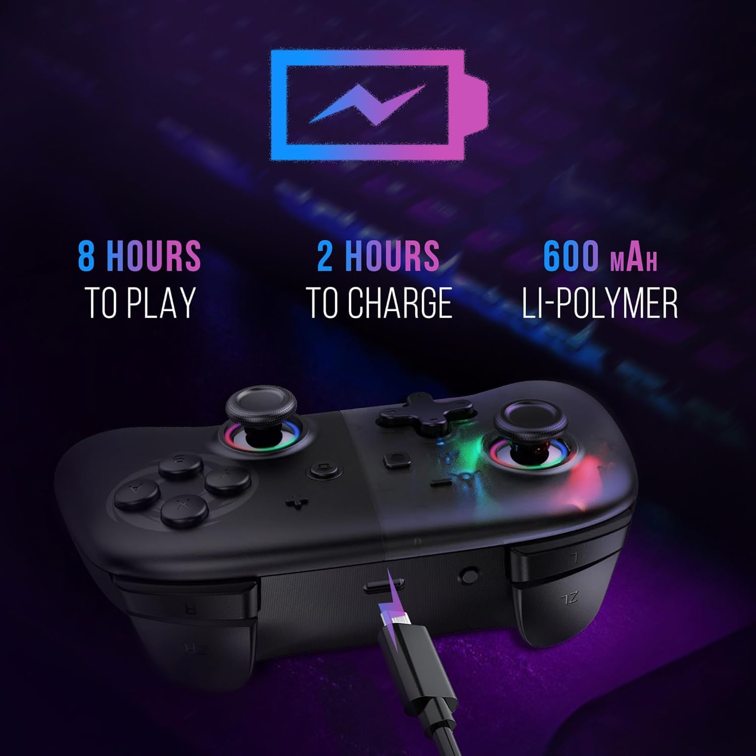 Black Star - Controller Switch Wireless LED Bluetooth per Switch, Switch OLED, Switch Lite (Compatibile con iOS e Android) - Vibrazione - modalità Turbo - Giroscopio a 6 Assi - Nero