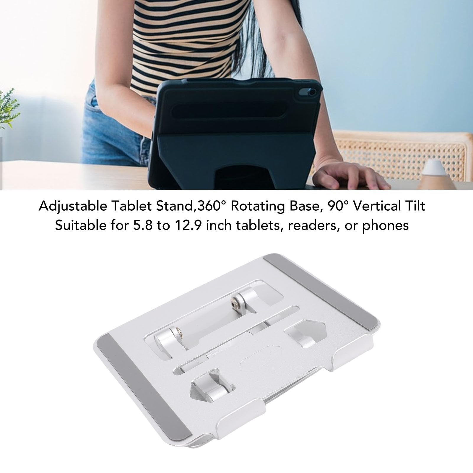 Soporte ajustable para tabletas plegable Soporte para tabletas giratorio de 360 ° con base de aleación de aluminio para tabletas de 5,8 a 12,9 pulgadas Lectores electrónicos (plata)