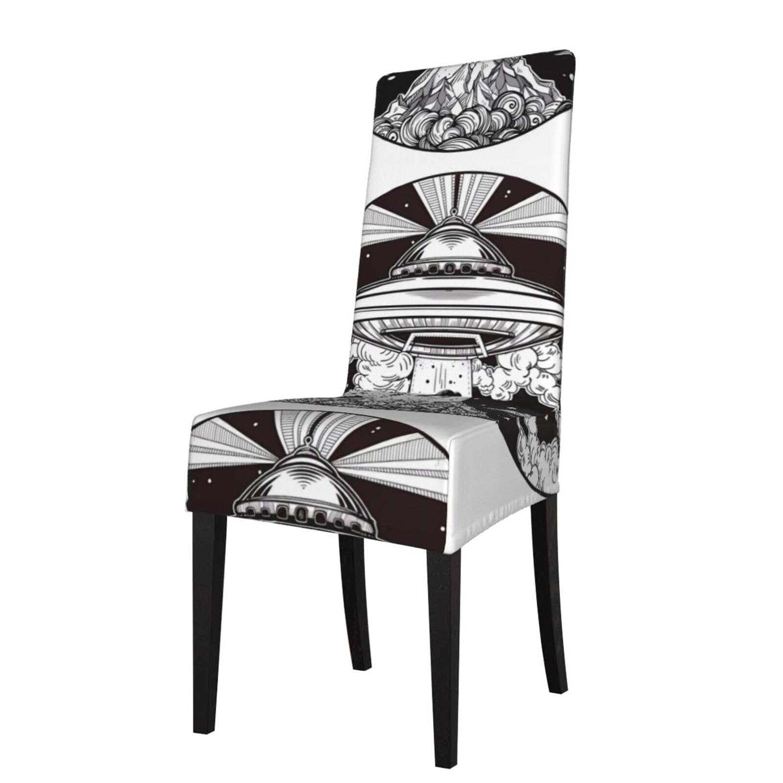 HJFCZH Spaceship Prints Dining Chair Throw Covers – Stretchable Slipcovers for Chair Seat Back – Protect Furniture from Kids & Pets – Easy Care, No Ironing Needed