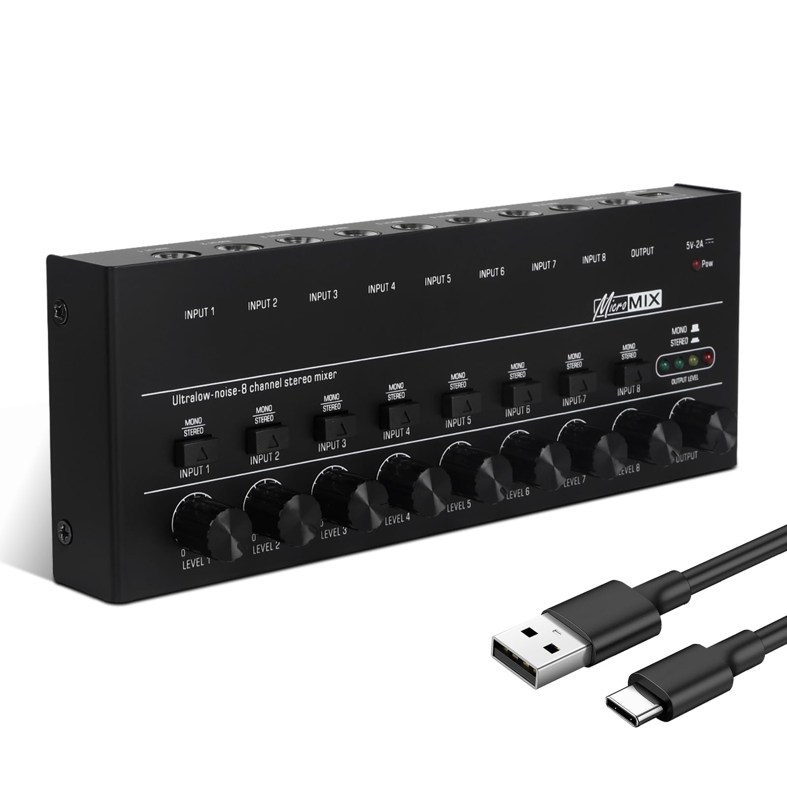 Horse Audio Mixer Line Mixer, 8-Channel Stereo Line Mixer for Sub-Mixing, Ultra Low Noise Operation, for Guitar, Microphone, Bass, Digital Keyboard, Suitable for Bar and Small Club, Black