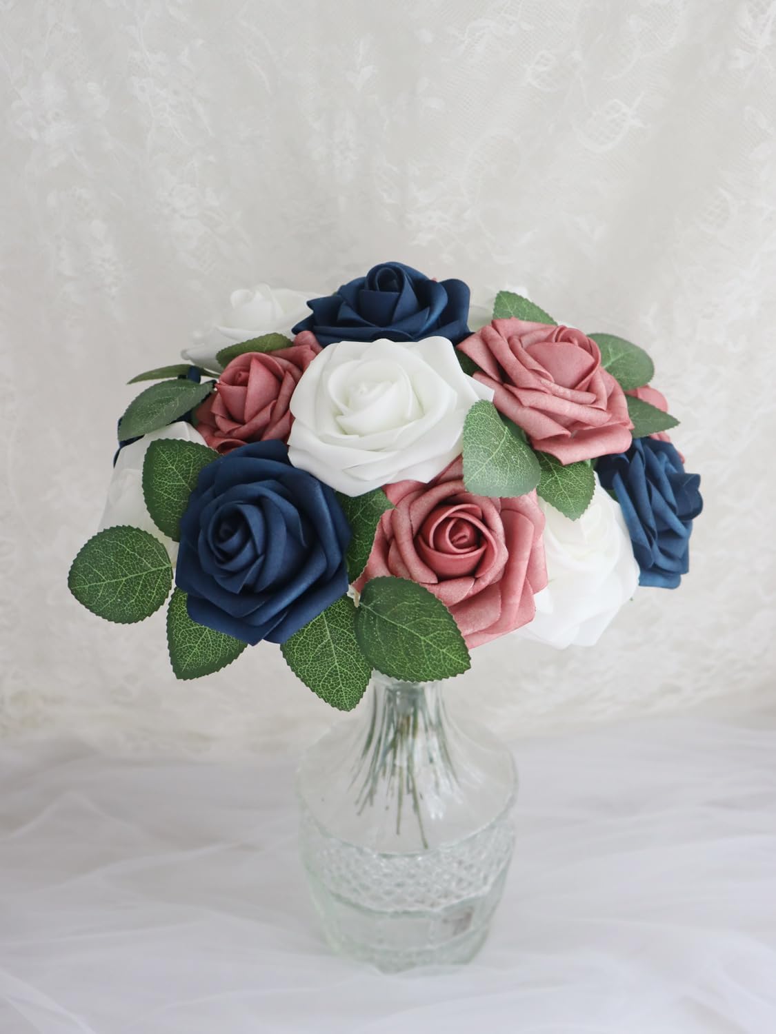 D-Seven Artificial Flowers 30PCS Real Looking Navy Roses with Stem for DIY Wedding Bouquets Centerpieces Party Baby Shower Home Decorations (Navy Blue) - Image 3