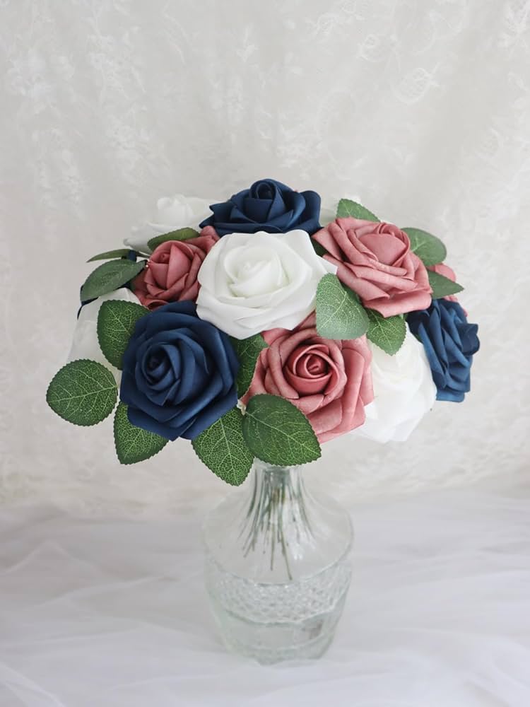 D-Seven 50 fiori artificiali bianchi e lavanda e rosa lilla pallido con stelo per bouquet di nozze fai da te, composizioni floreali, sfondo floreale