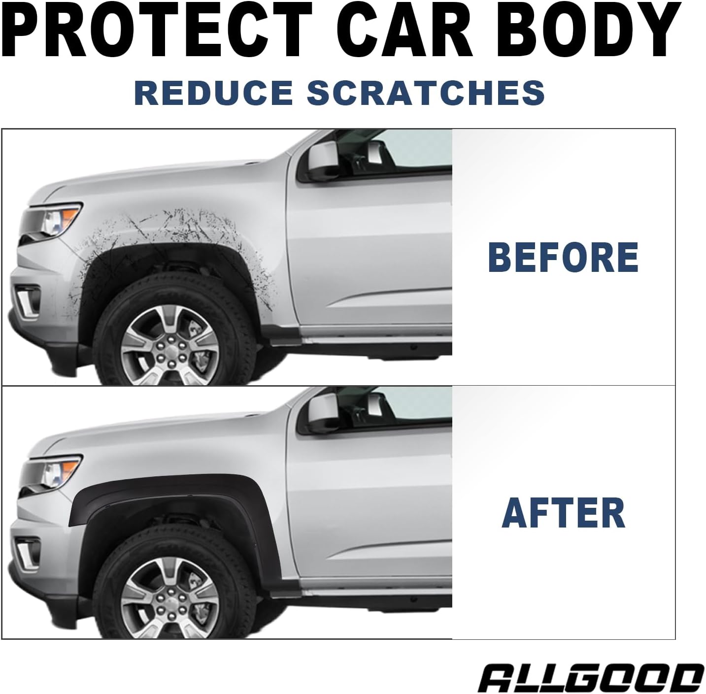 ALLGOOD Fender Flares, Wheel Flare Set 4PCS (Front+Rear+Left+Right) Compatible with Chevy Silverado 1500 2007-2013/2007-2014 Silverado 2500HD 3500HD 78.7” / 97.6” (Not for Dually)
