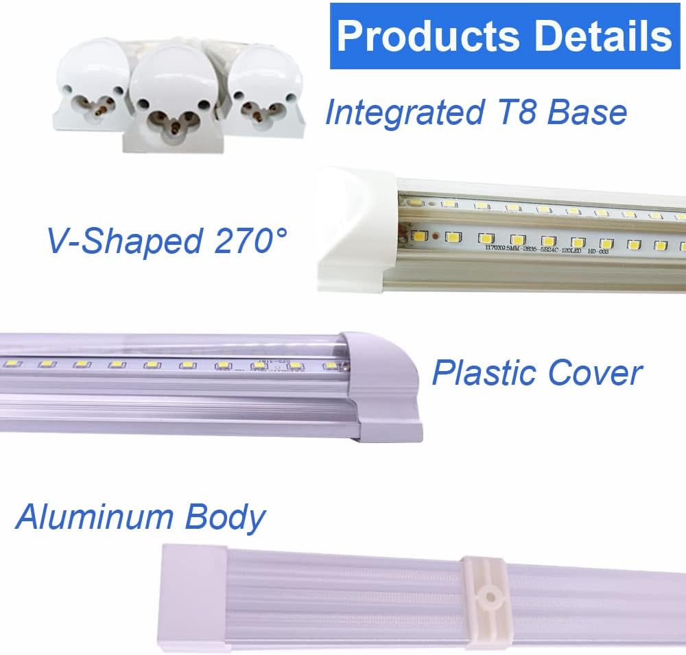 2FT LED Shop Lights, 24 Inch Linkable Integrated Tube Bulbs, V Shape 18W 2500LM, 2' Cooler Lights, 24'' Direct Wired Ceiling and Utility Strip Bar Lamp