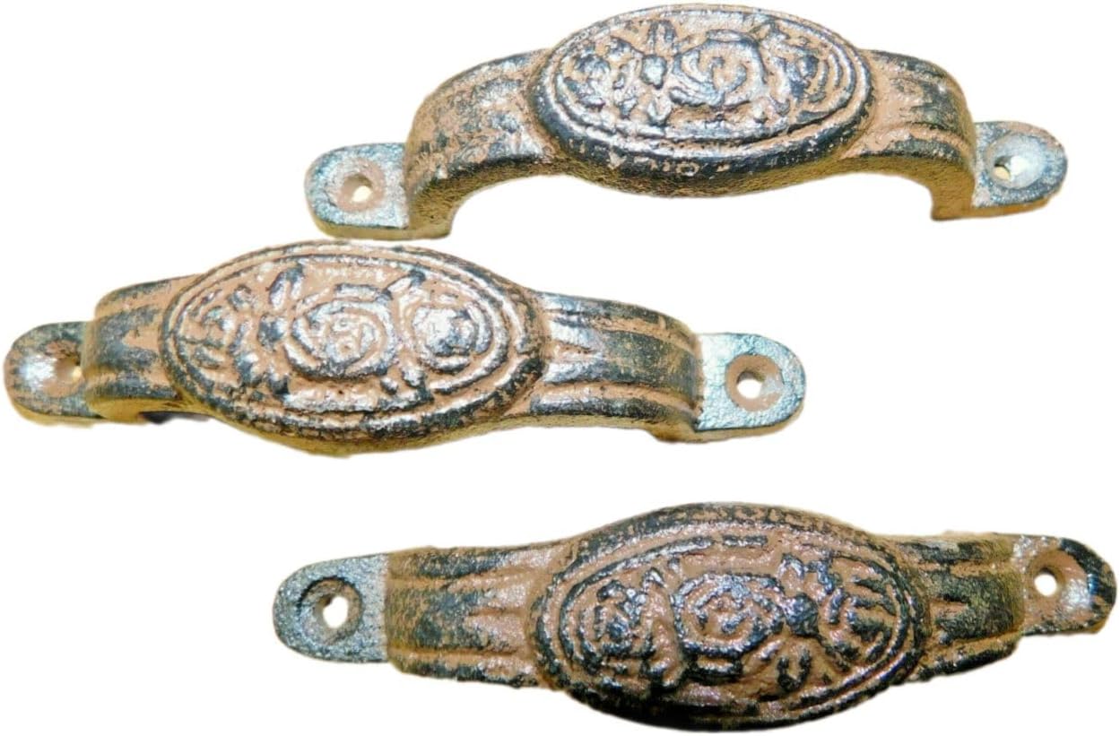3 Cast Iron Antique Style Oval Rose Strap Barn Handle Gate Pull Door Handles IRP-110 Handmade Decor Artisan Art Decor For Home Vintage