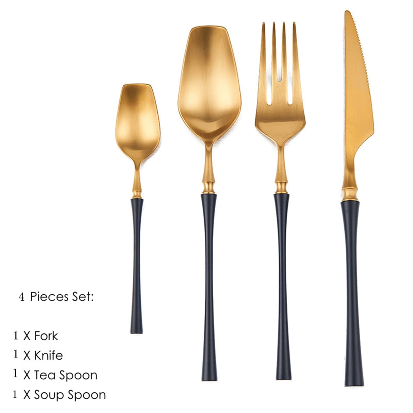 Besteck-Sets, schwarz, matt, Besteck-Set, 4-teilig, Gabeln, Messer, Löffel, Geschirr-Set, 304 Edelstahl, Geschirr, luxuriöses goldenes Besteck-Set