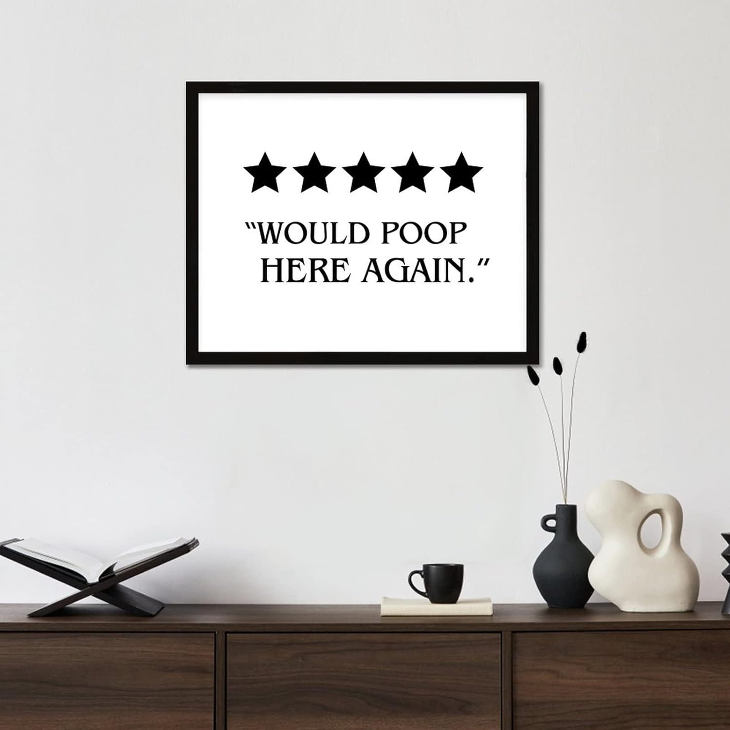 Hanging Wall Sign with Inspirational Quotes Would Poop Here Again Rustic Chic Style 16x20in Hang Black Frame Wooden Plaque for Cottage Shelf Cafe Bar Garden Yard Farmhouse Porch Wall Decor