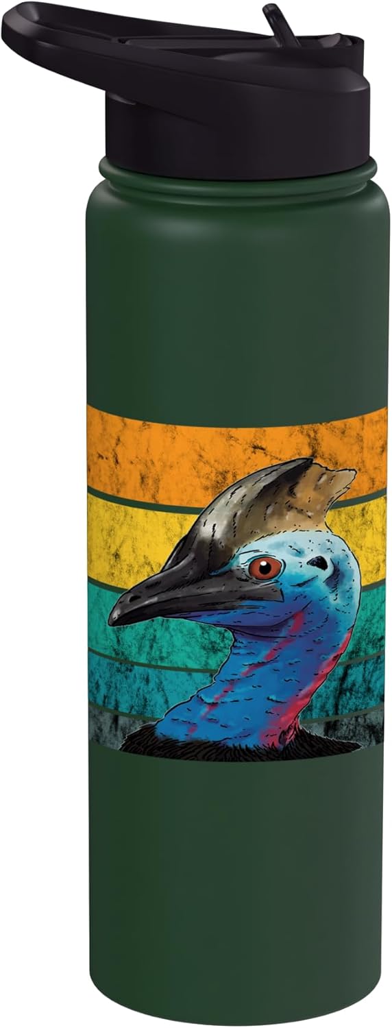 Cassowary Vintage Retro Cassowaries Casque Big Dino Bird Stainless Steel Insulated Water Bottle