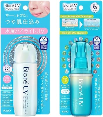 Bior  UV Aqua Highlight Lotion 2.4 fl oz 70 ml, Tone Up & Aqua Protect Mist, 2.0 fl oz 60 ml, Sunscreen