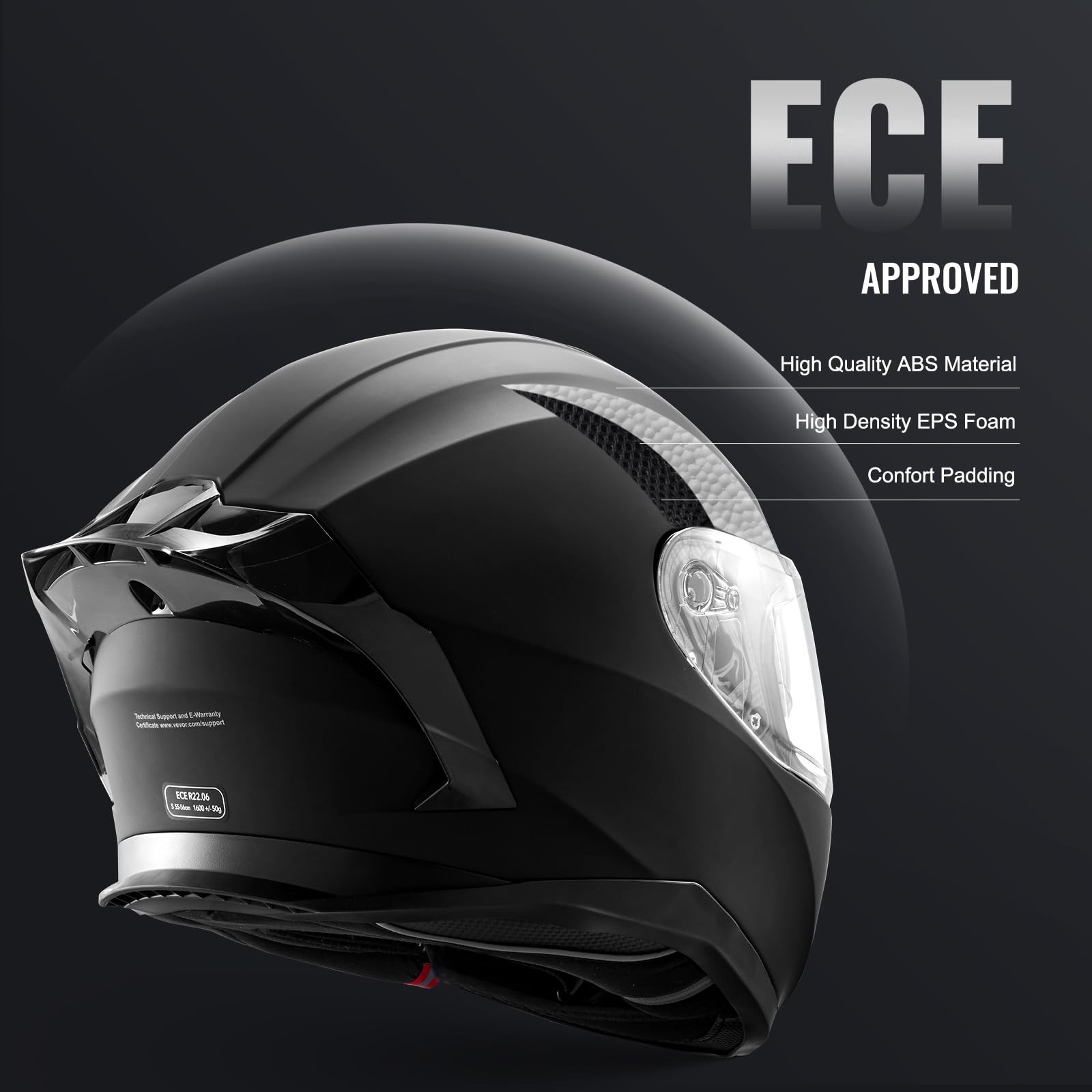 VEVOR Motorradhelm, Integralhelm, Smart Street ABS & High Density Helm mit Wechselglas, ECE-geprüfter bequemer Motocross-Helm, passend für Jugendliche & Erwachsene