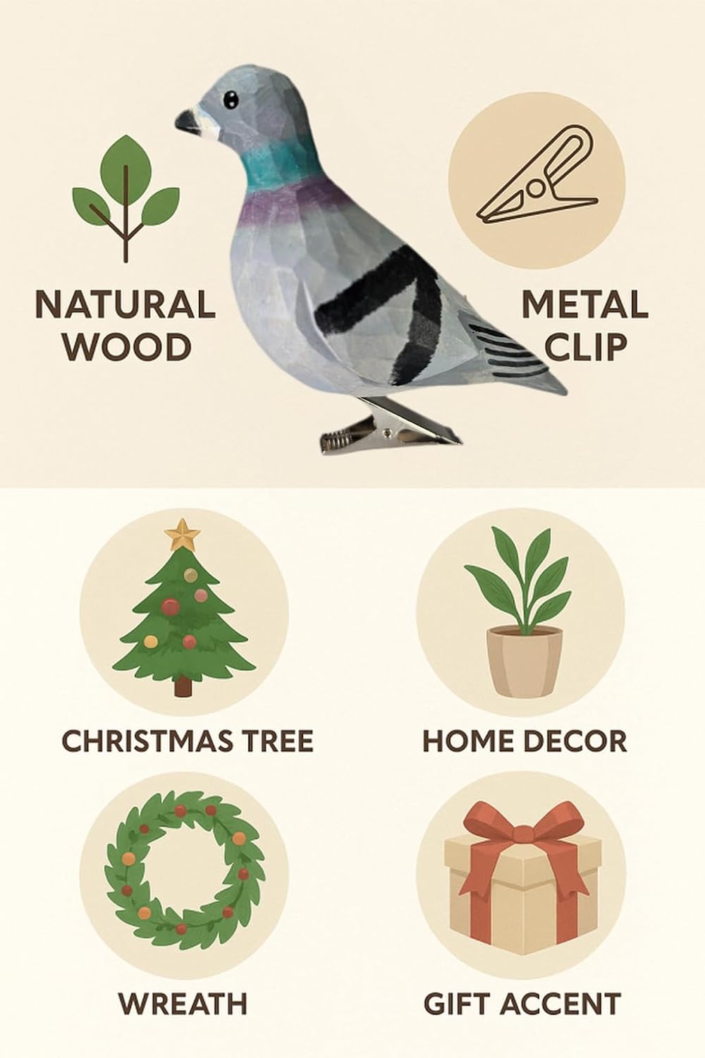 Clip-On Wooden Pigeon Ornament image 3
