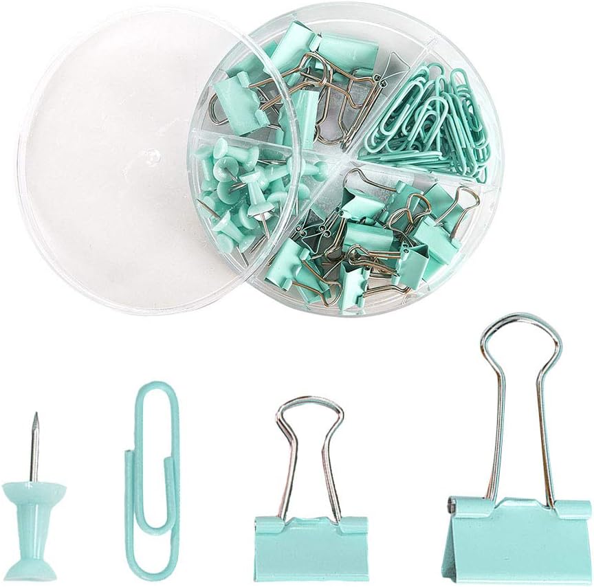 72 Pieces Office Supplies Set,Including 22 Binder Clips/30 Paperclips/20 Push Pins Thumb Tacks,School Desk Accessories Organizer with Box for Home Office School