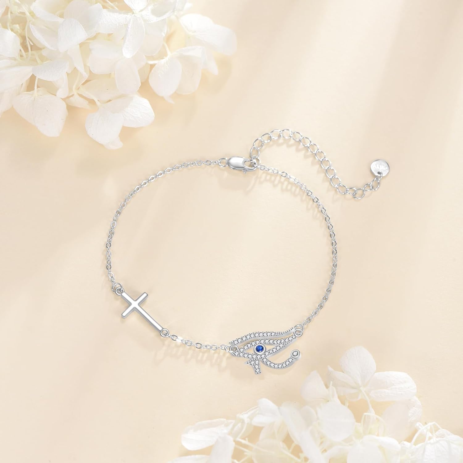 Evil Eye Bracelet 925 Sterling Silver Eye of Horus/Hamsa/Cross/Italian Horn Link Bracelets Blue Evil Eyes Jewelry Gifts for Women - Image 6