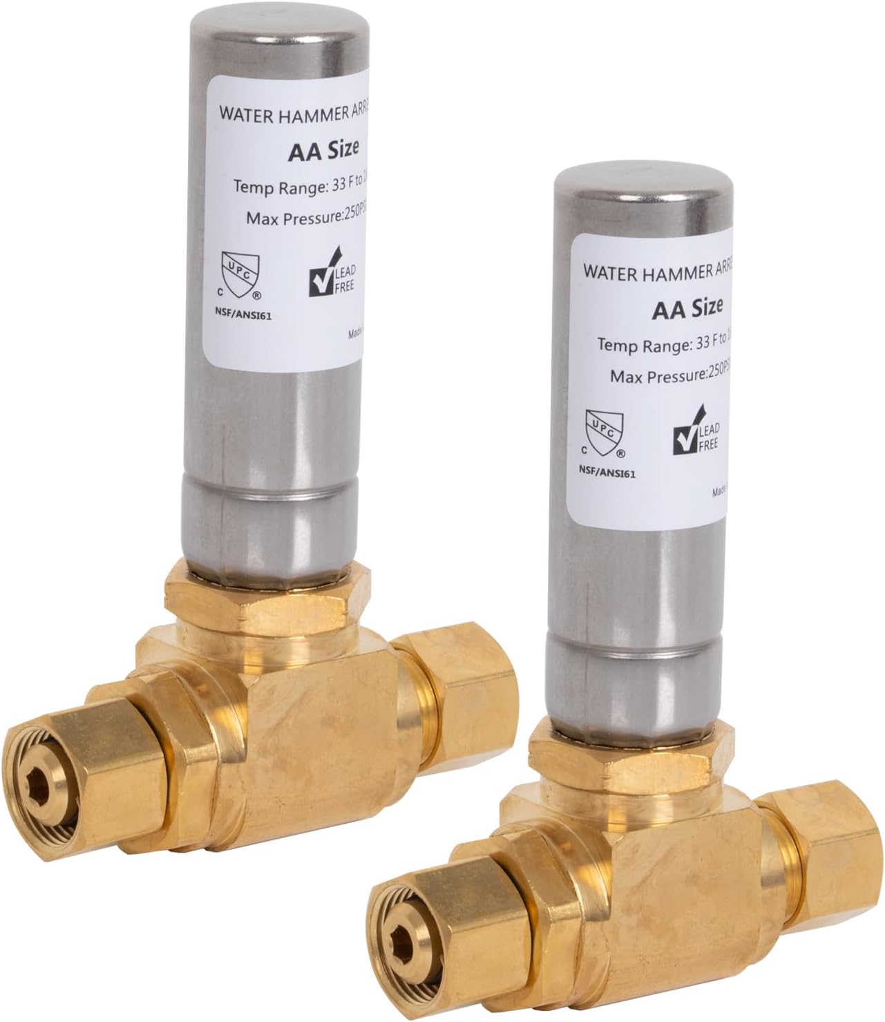 Washing Machine Water Hammer Arrestor, 3/4" FHT x 3/4" MHT Angle Threaded, Stainless Steel Hammer Arrestor, Stop Water Shock and Noise, Quick Setup, 2 Pack