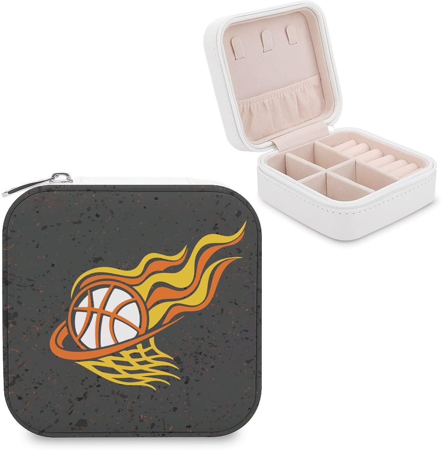 Small Jewelry Box, Travel Small Organizer Portable Display Storage Case for Rings Earrings Necklace, Gifts for Girls Women, Cool Basketball Boys