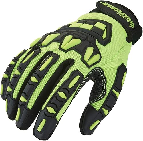 Miniatura 2 de Guantes mecánicos reductores de impactos, EN388 y ANSI A1 resistentes a cortes, negro y verde lima, SAFEGEAR