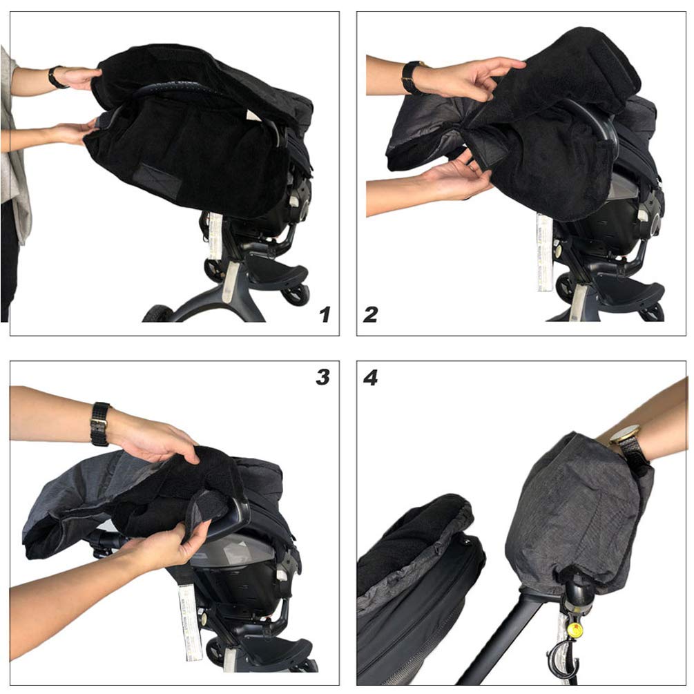Waterproof Melange Anti-Freeze Warm Winter Gloves Fits All Single Bar Stroller,Easy on&Off Stroller Hand Muff
