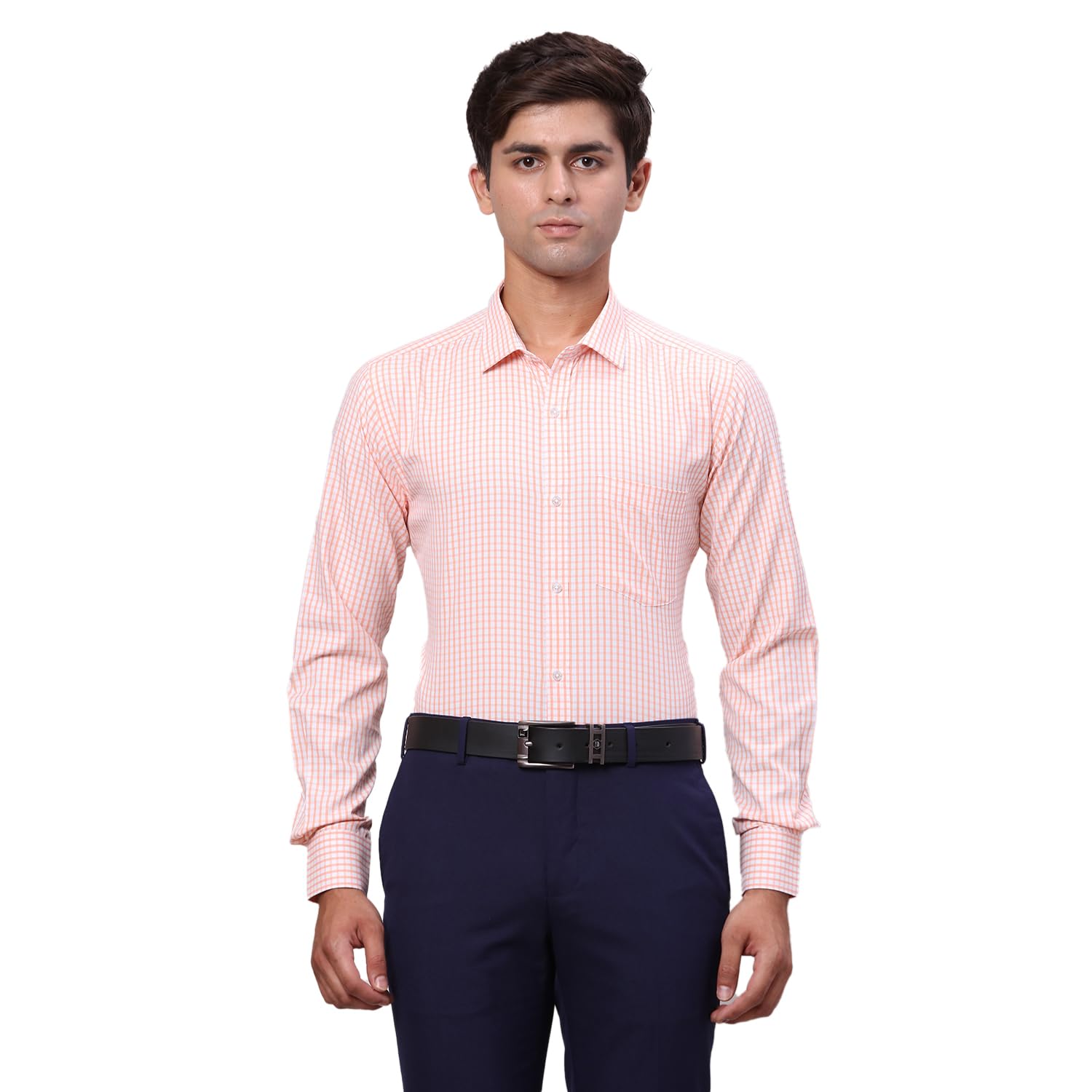park avenue Men Slim Fit Checks Pattern Cotton Blend Semi Cutaway Collar Full Sleeve Formal Shirt-picture-23