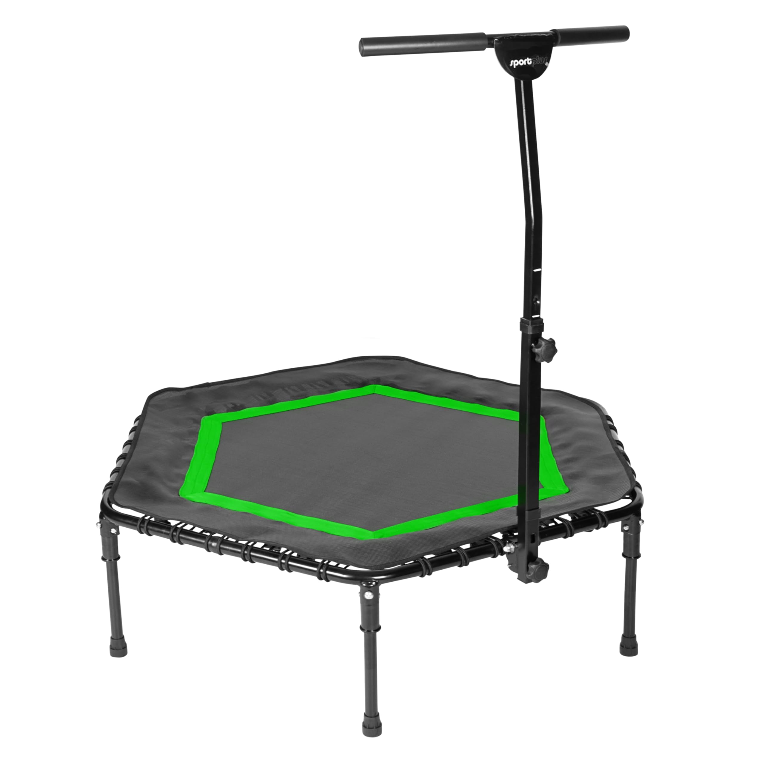 SportPlusFitness Trampoline, Diameter Approx. 126 cm, Quiet Rubber Cable Suspension, 5-Way Height-Adjustable Handle, Includes Edge Cover, Trampoline for Jumping Fitness