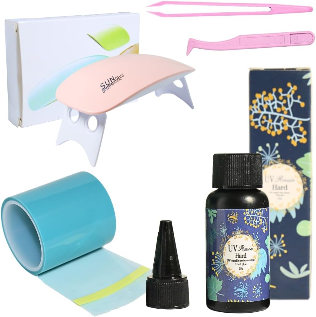 Quorin Jewelry Making Kit with Curing Lamp, Clear Craft Liquid, Tape & 2 Tweezers – DIY Pendant, Earring & Keychain Craft Set (UV Resin - 25gm)