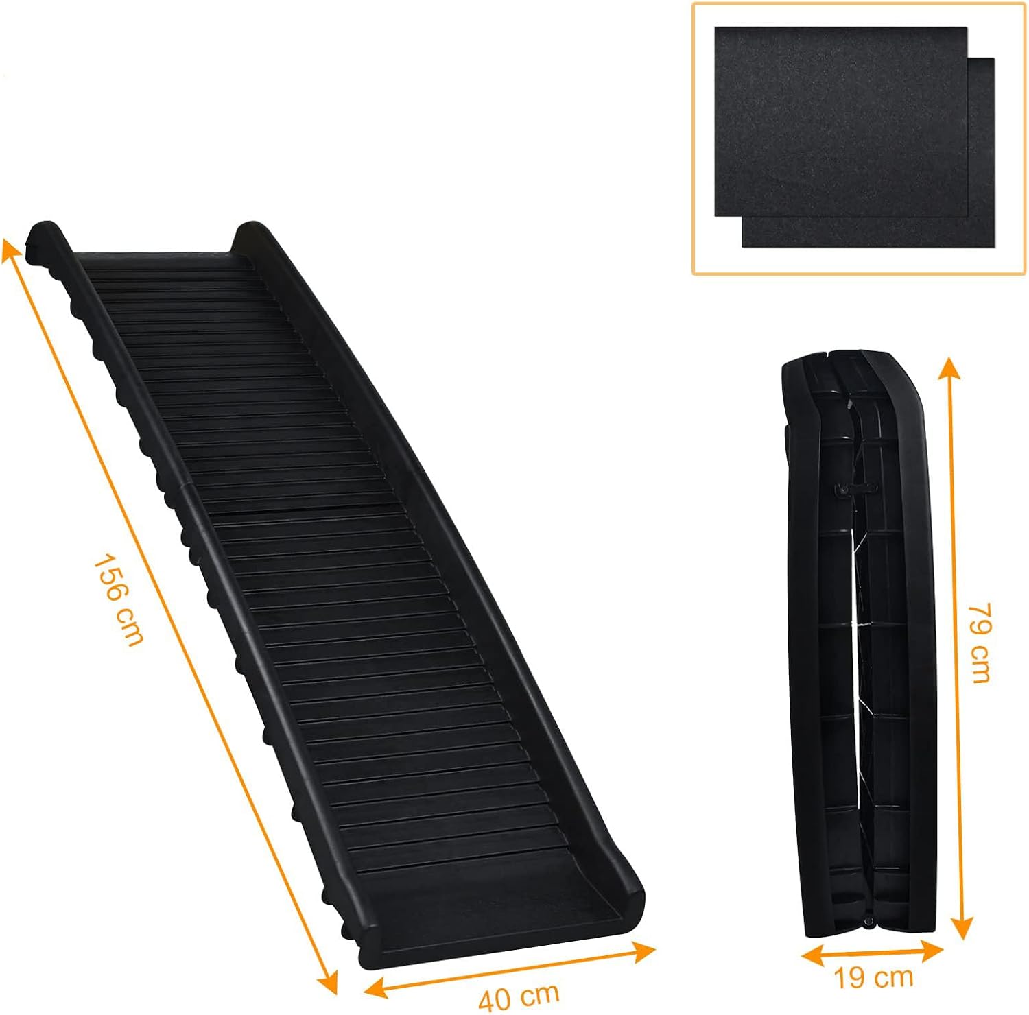 Dog Stairs, Foldable, Non-Slip, 90 kg Entrance Aid for Large and Small Dogs, Dog Stairs, 156 x 40 cm, Black