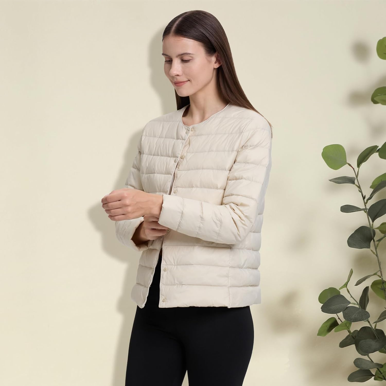 Women's Quilted Lightwight Puffer Jacket, Collarless Down Jacket Coats with Pockets, Portable Coat with Storage Bag - Image 2