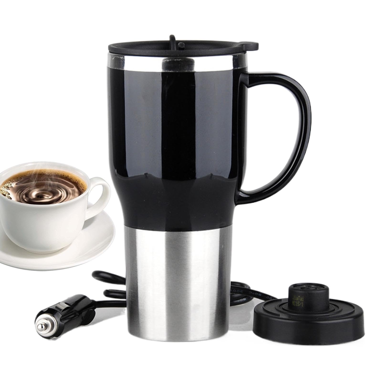 Taza de calefacción para coche, y té portátil de 12 V, elegante hervidor | de agua caliente de 450 ml con asa para preparación de bebidas, hervidor de agua caliente portátil - Taza de
