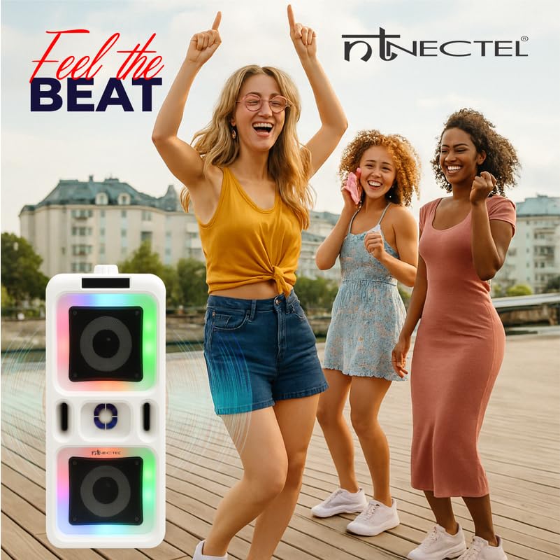 Image of 50W Portable Multimedia Bluetooth Speaker with Dual 4 inch Drivers, RGB Lights, Mic Input, USB /TF /FM /AUX, TWS Pairing, Remote, Rechargeable Battery for Party use (3H Playtime)
