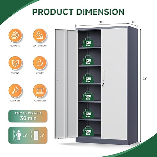 Vista 71 de Letaya - Armarios de almacenamiento de metal con puerta de cerradura, armarios de garaje de acero con 5 estantes ajustables para el hogar, oficina