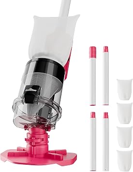Cordless Pool Vacuum with Telescopic Pole, Powerful 30 GPM Suction, Advanced Dual Filtration, Replaceable Battery, 1H Runtime, Handheld Pool Cleaner for Above Ground and Inground Pools, Pink
