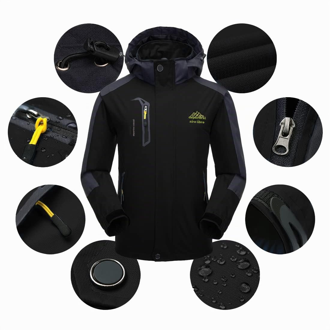 Chaqueta Impermeable al Aire Libre para Hombres Ligero Softshell Rain Coat Escalada Senderismo Ropa Montaña Multi-Bolsillos Rompevientos