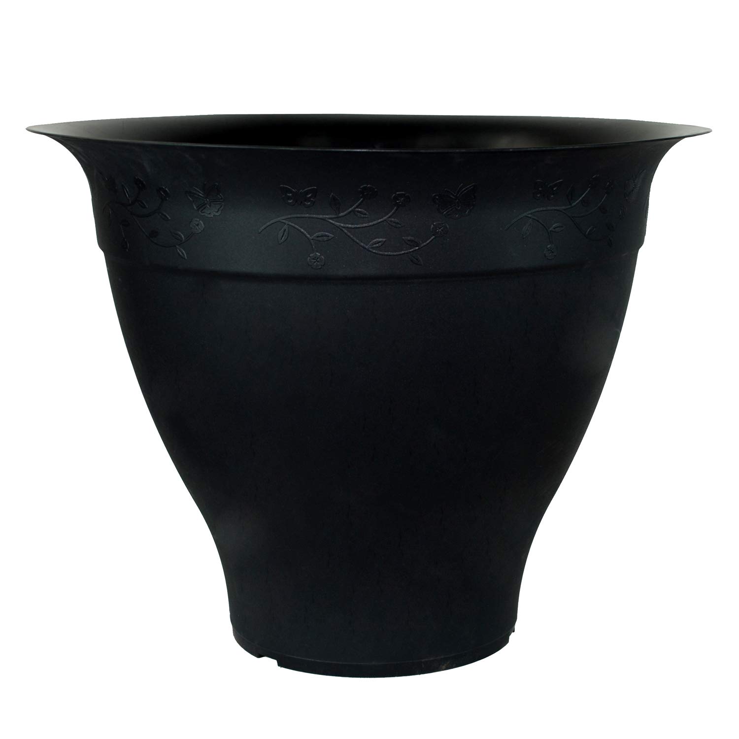 simpa Extra Large Black Plastic Butterfly Embossed Planter Pot - 25cm (H) x 70cm (L) x 29.5cm (W)