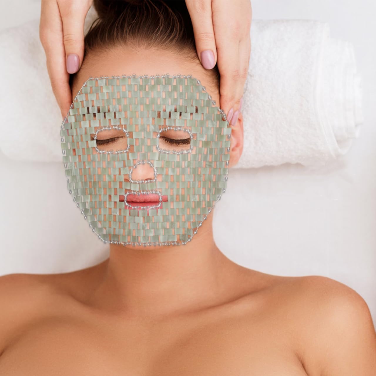 Healeved Masque Yeux Pierre De Jade Refroidissant Masque Visage Pierre De Jade Pour Massage Et Soin Apaisant Aide À Réduire Le Gonflement Du Visage Utilisation À La Maison Ou Spa