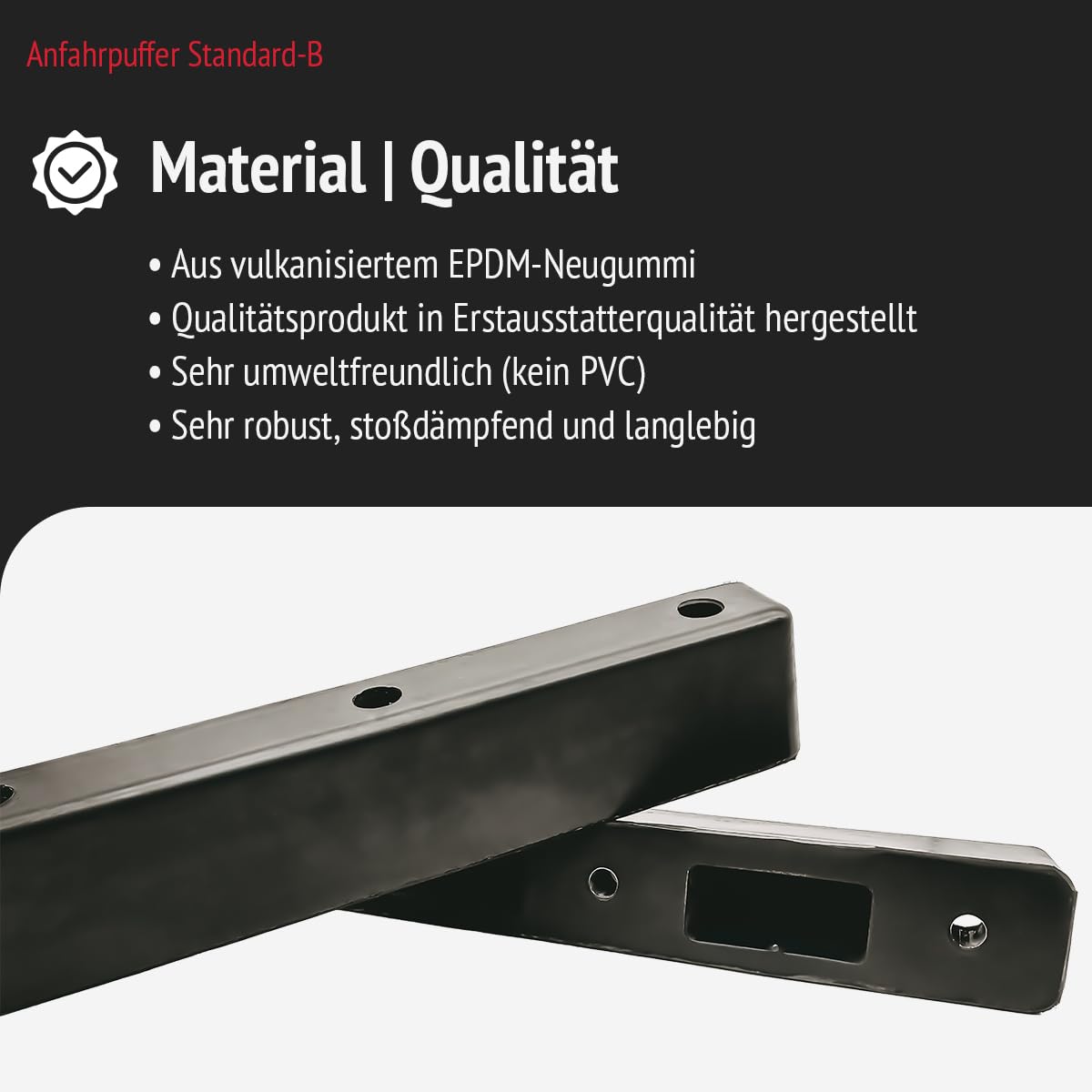 Anfahrpuffer Standard B | 500x80x100mm Gummipuffer für Rampen und Standard-Überladebrücken. Schützt LKWs, Wechselbrücken und Gebäude | Lochabstand: 250mm; Lochdurchmesser: 200mm (2)