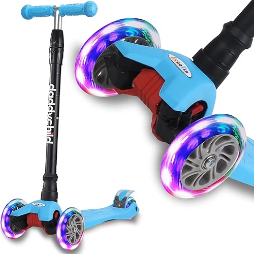 Patinetas para niños de 3 ruedas para niños y niñas pequeñas, 4 alturas ajustables, inclinadas para conducir, cubierta extra ancha, ruedas