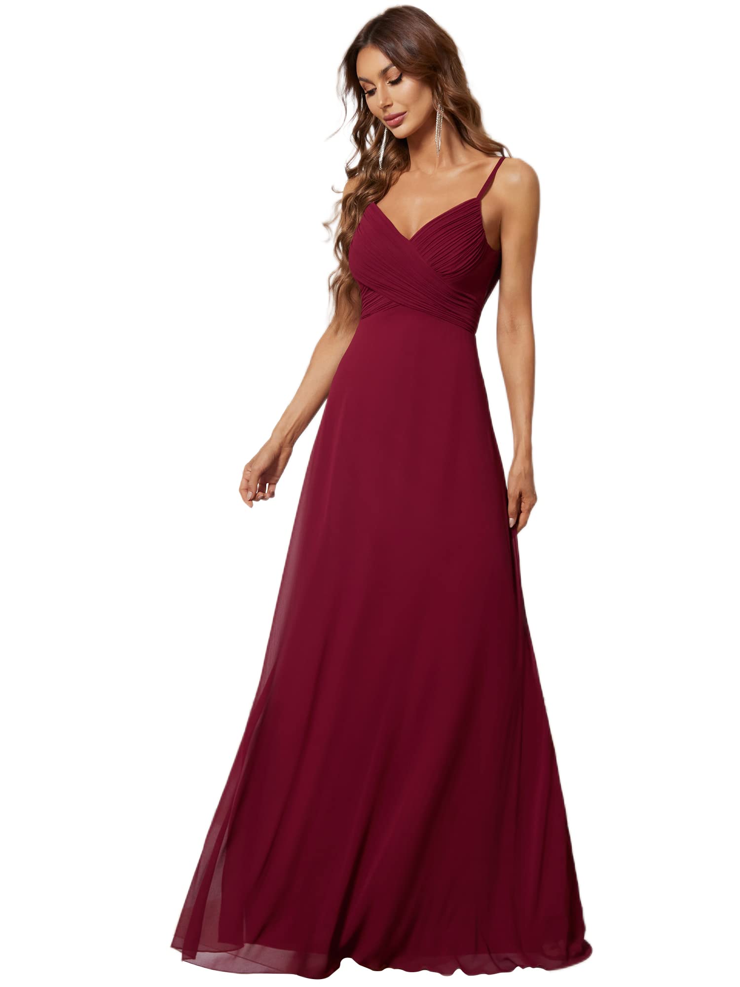 Ever-PrettyWomen's V-Neck Sleeveless Front Ruched Maxi A-Line Wedding Guest Dresses 80026