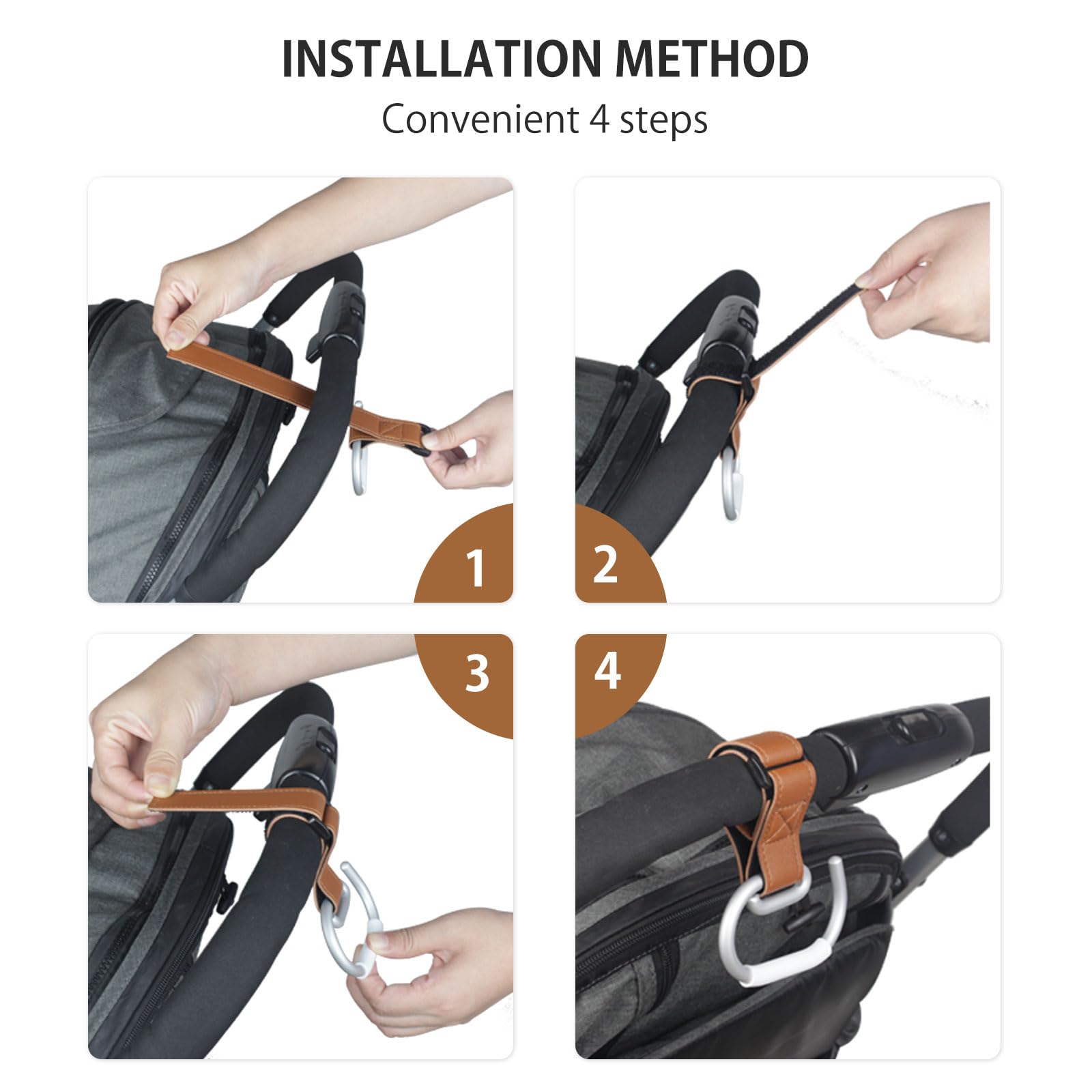 Vihir Passeggino Gancio per Borse, Grande Passeggino Gancio Universale, Accessori Passeggino, Pelle PU + Lega di Alluminio+Silicone Anti Scivolo Protettiva