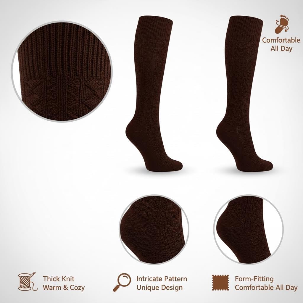 Women's Premium Cotton Cable Knit Thigh High Socks, Warm Over-Knee Winter Stockings & Fashion Leg Warmers (3 pairs)