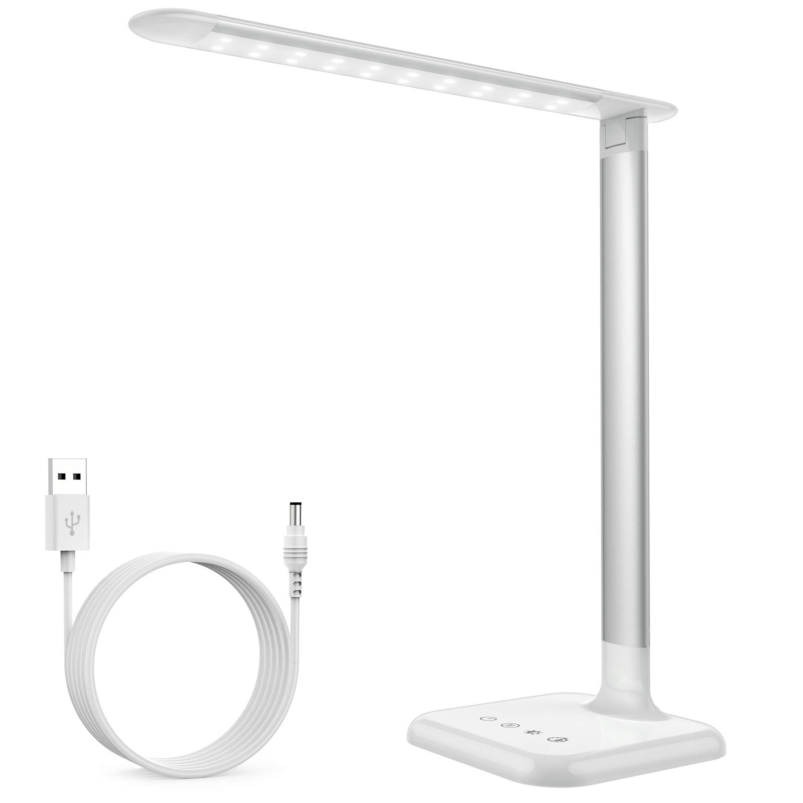 kilponene LED Desk Lamp, Table Lamps with USB Charging Port, 5 Color Temperatures x 10 Brightness Levels, Touch Control, Memory Function, Eye-Caring Dimmable Bedside lamp for Reading, Work, Study