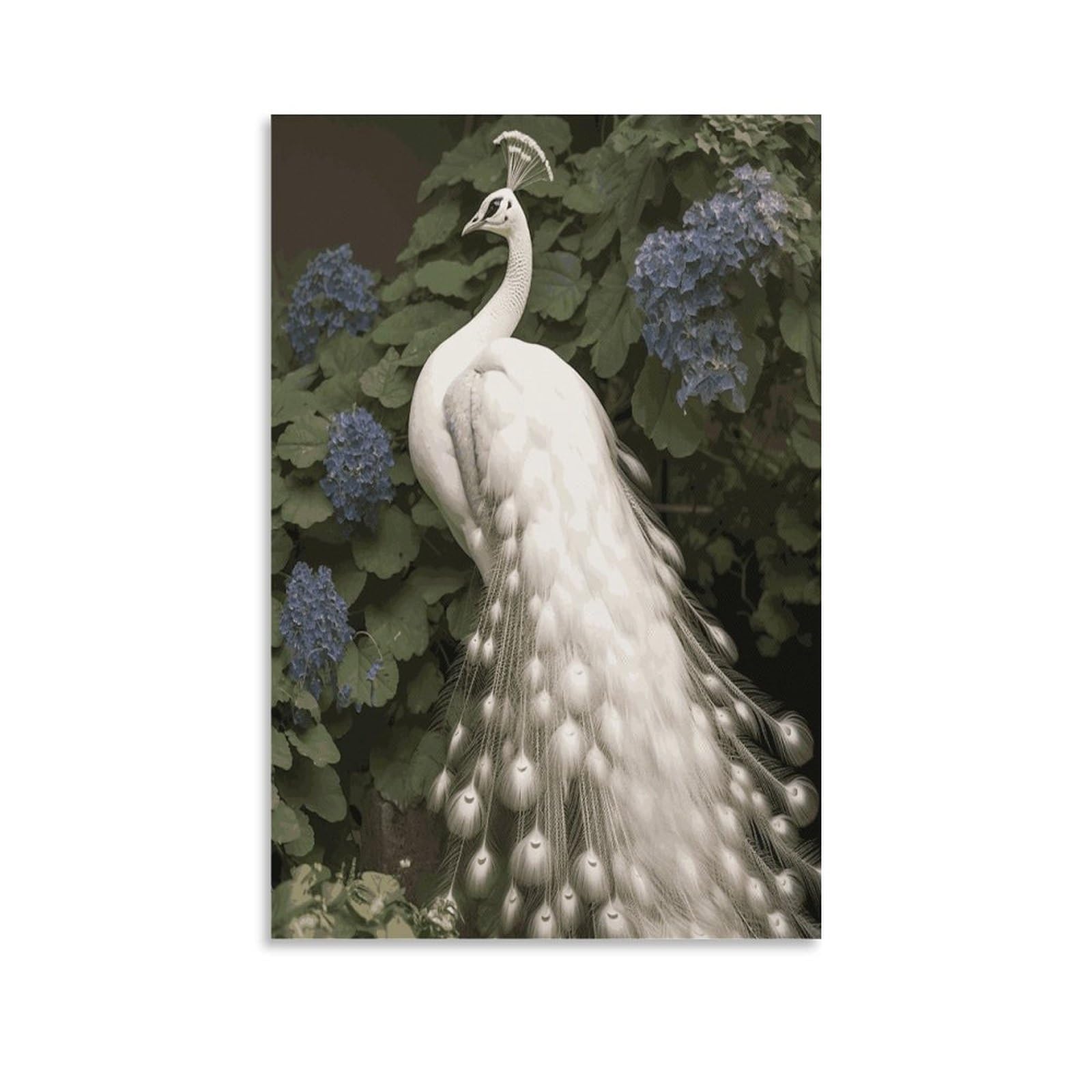 LDGSUPH White Peacock Canvas Wall Art Prints Hangable Decor Painting for Wall Prints Painting Artwork Modern Decorative Artwork Ready to Hang Wall Pictures for Home Decor 24x36inch(60x90cm)
