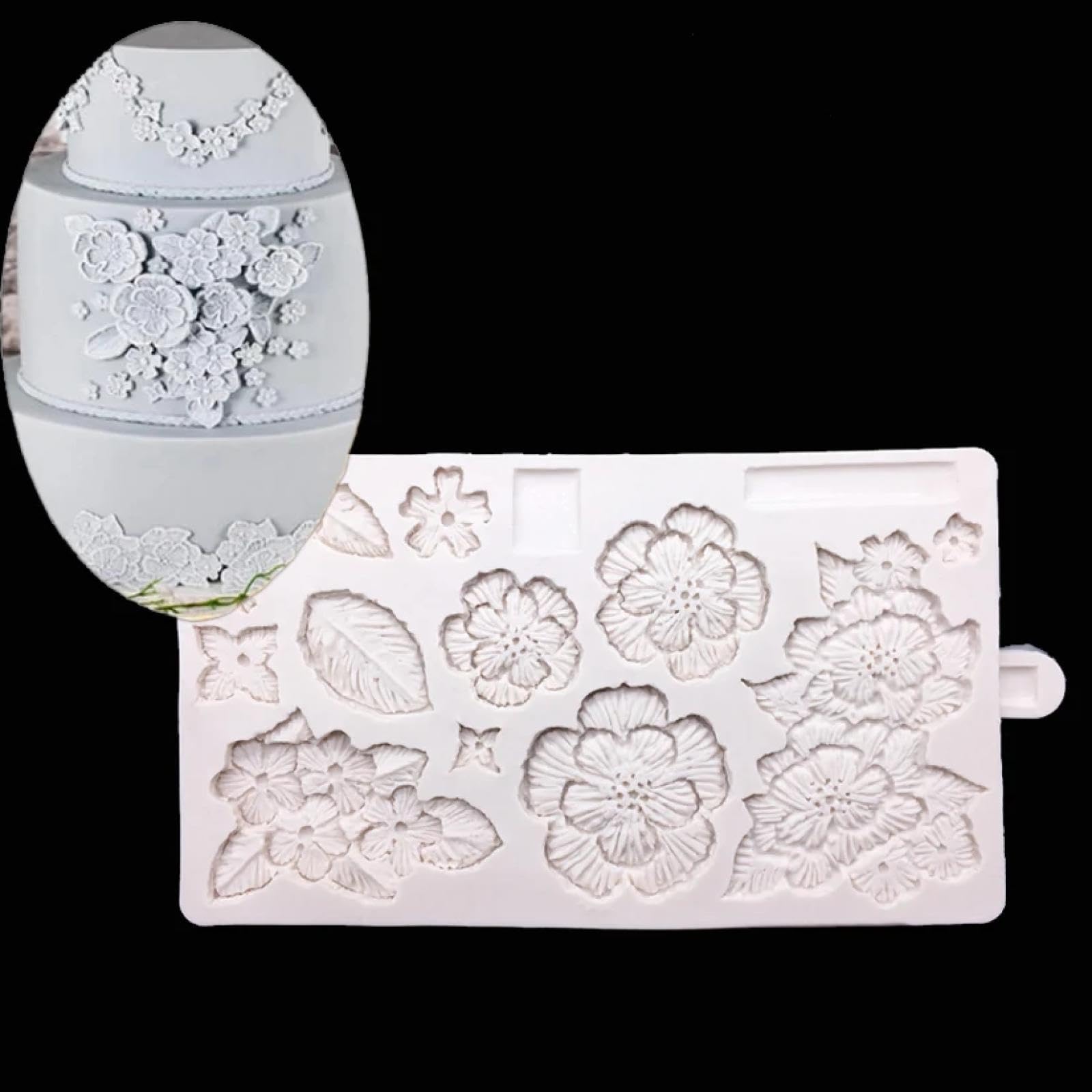 Moldes de silicona, moldes para hornear, 20 x 11,7 cm, diseño de hojas de flores, molde de silicona para galletas, cupcakes, chocolate, fondant, herramientas de decoración de pasteles