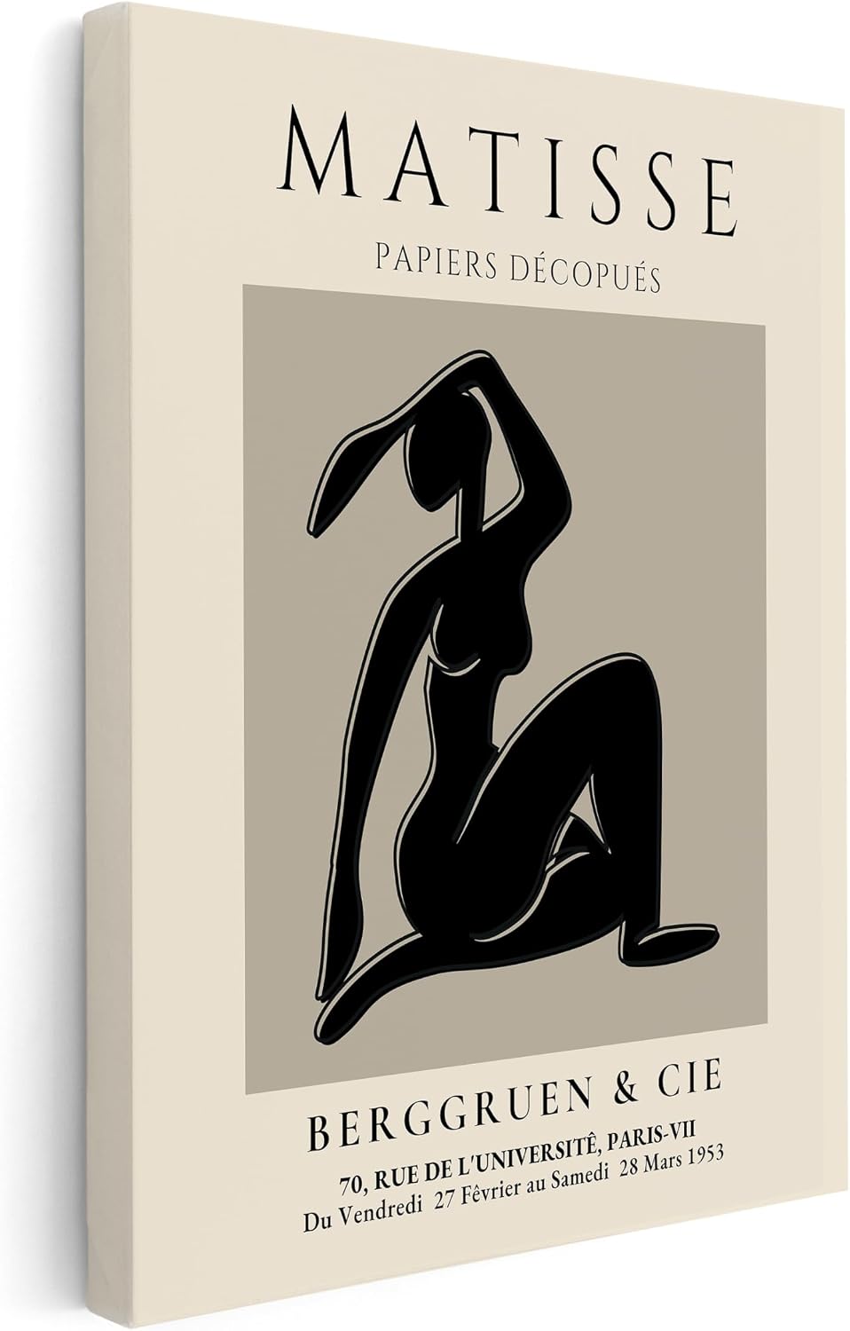 Poster Master Henri Matisse Canvas - Retro Woman Silhouette Print - Black Nude Art - Minimal Gift for Her, Women - Abstract Decor for Office, Bedroom, Living Room - 8x10 STRETCHED Canvas