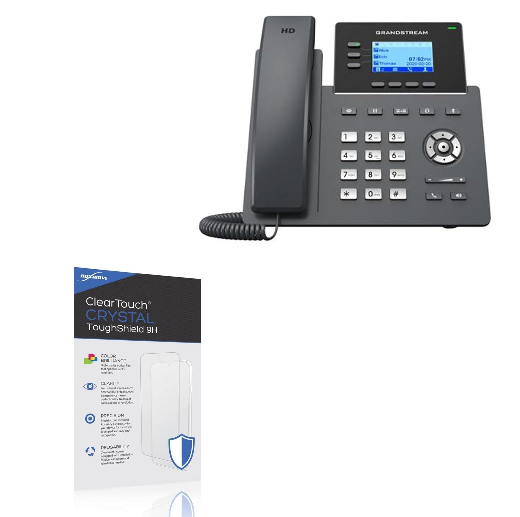 BoxWave Screen Protector Compatible With Grandstream GRP2603 - ClearTouch Crystal ToughShield 9H (2-Pack), Clear 9H Tough Flexible Film Screen Protector