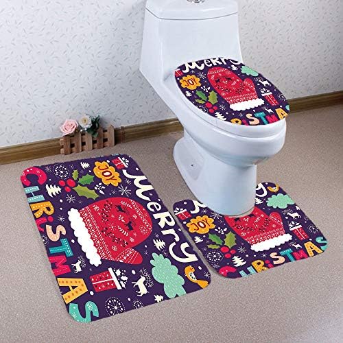 Christmas Toilet Seat Cover Set Pussan Christmas Bathroom Rugs Bath Mat Set Non-Slip Santa Toilet Tank & Lid Cover Christmas Bathroom Decoration for Kids Snowman Elk Christmas Novelty Gifts CSD-2